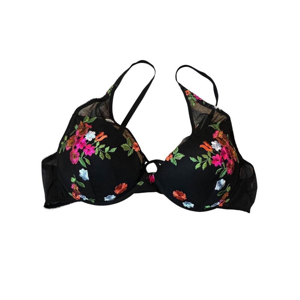 Saki Bra Women's Black Floral Embroidered Mesh Padded Underwire - XL